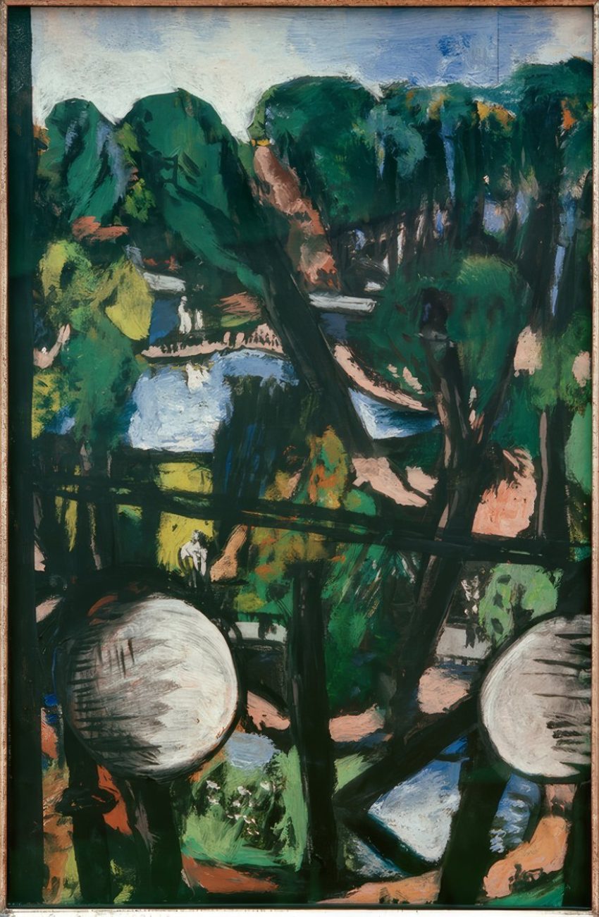 Uitzicht op de Tiergarten met witte ballen parkfoto Blick auf den Tiergarten mit weißen Kugeln Parkbild Max Beckmann 1937