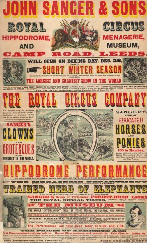 1894 wood type poster The Royal Circus Company Joh Sanger and Sons Leeds